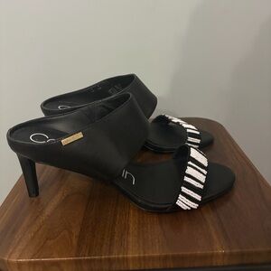 Calvin Klein Elegant Black and White Beaded Women's Heels
